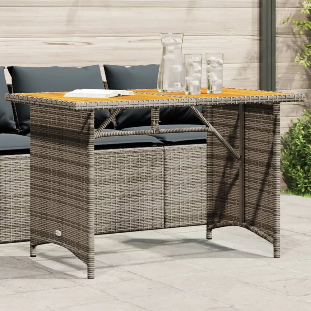Tuintafel met houten blad 110x68x70 cm poly rattan grijs vidaXL