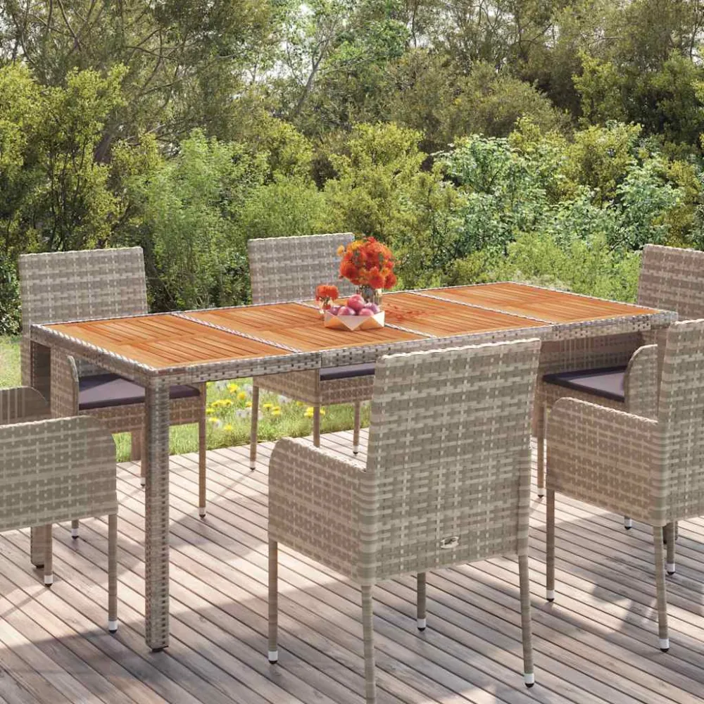 Tuintafel met houten blad 190x90x75 cm poly rattan grijs vidaXL