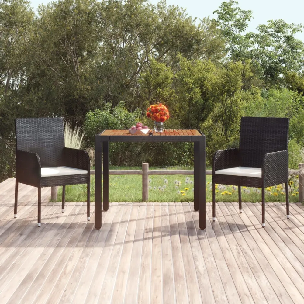 Tuintafel met houten blad 90x90x75 cm poly rattan zwart vidaXL