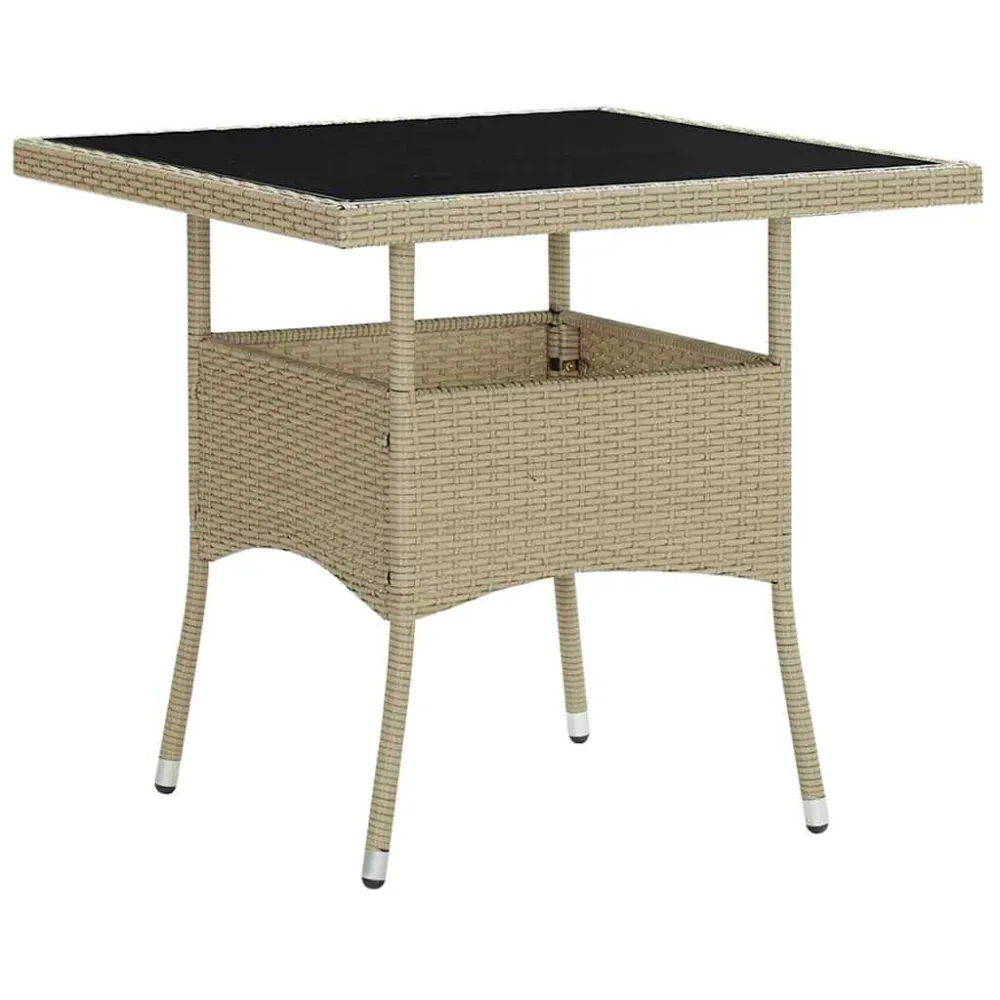 Tuintafel poly rattan en glas beige vidaXL