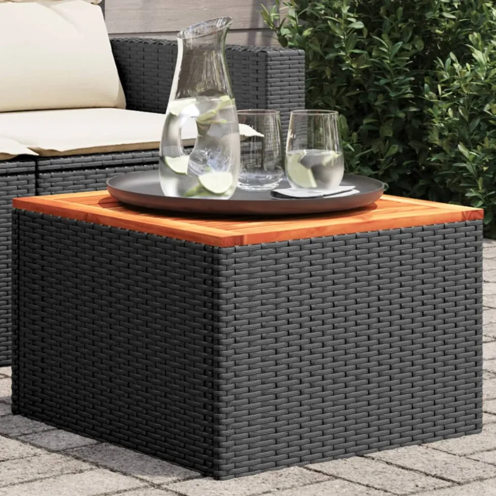 Tuintafel zwart 55x55x37 cm poly rattan en acaciahout vidaXL