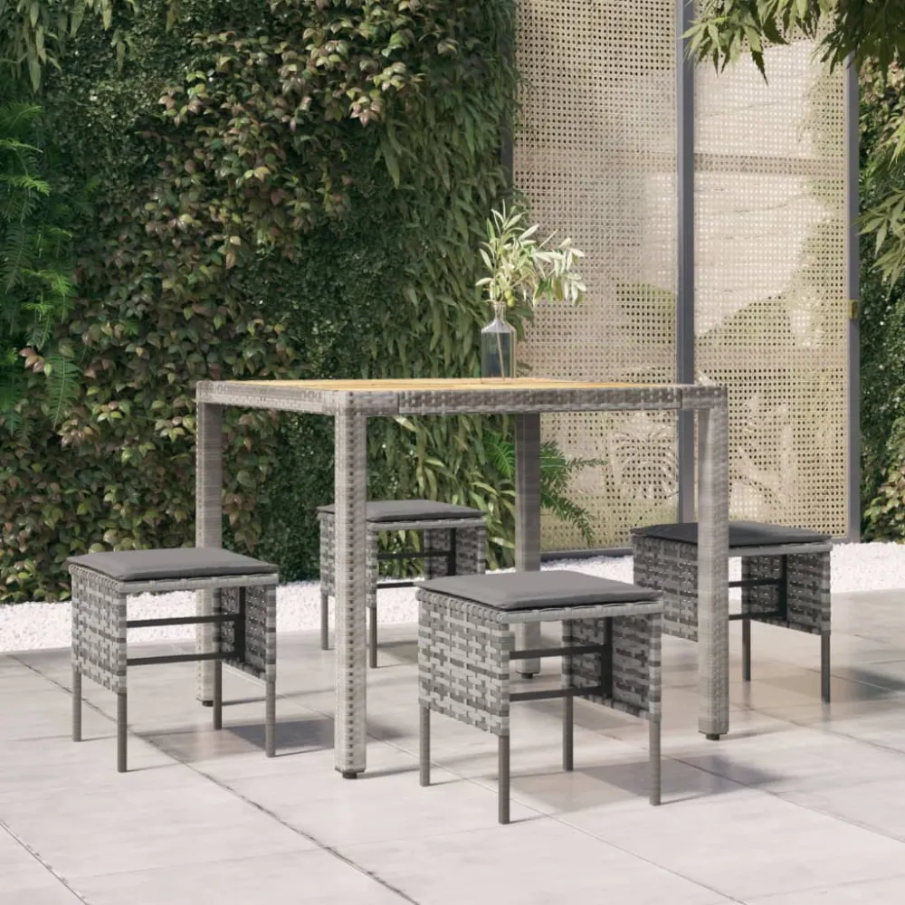 Tuinvoetenbanken 4 st met kussens poly rattan grijs vidaXL