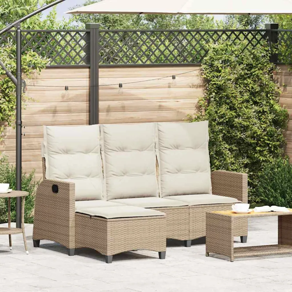 Verstelbare tuinbank met kussens L-vormig beige poly rattan vidaXL