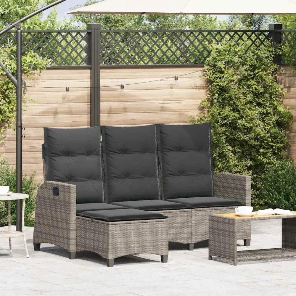 Verstelbare tuinbank met kussens L-vormig poly rattan grijs vidaXL
