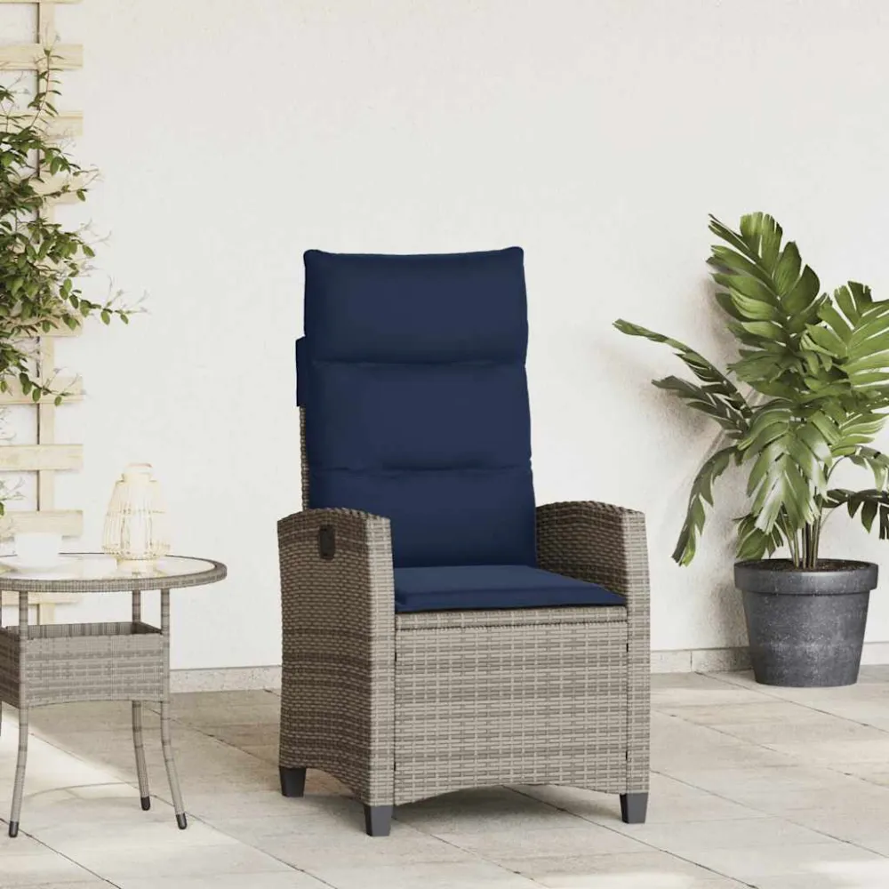 Verstelbare tuinstoel met bijzettafel poly rattan grijs vidaXL