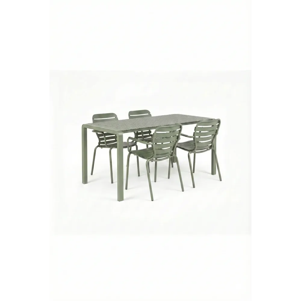 Zuiver Vondel Tuinset 4 personen - tuintafel + 4 stoelen met armleuning Groen