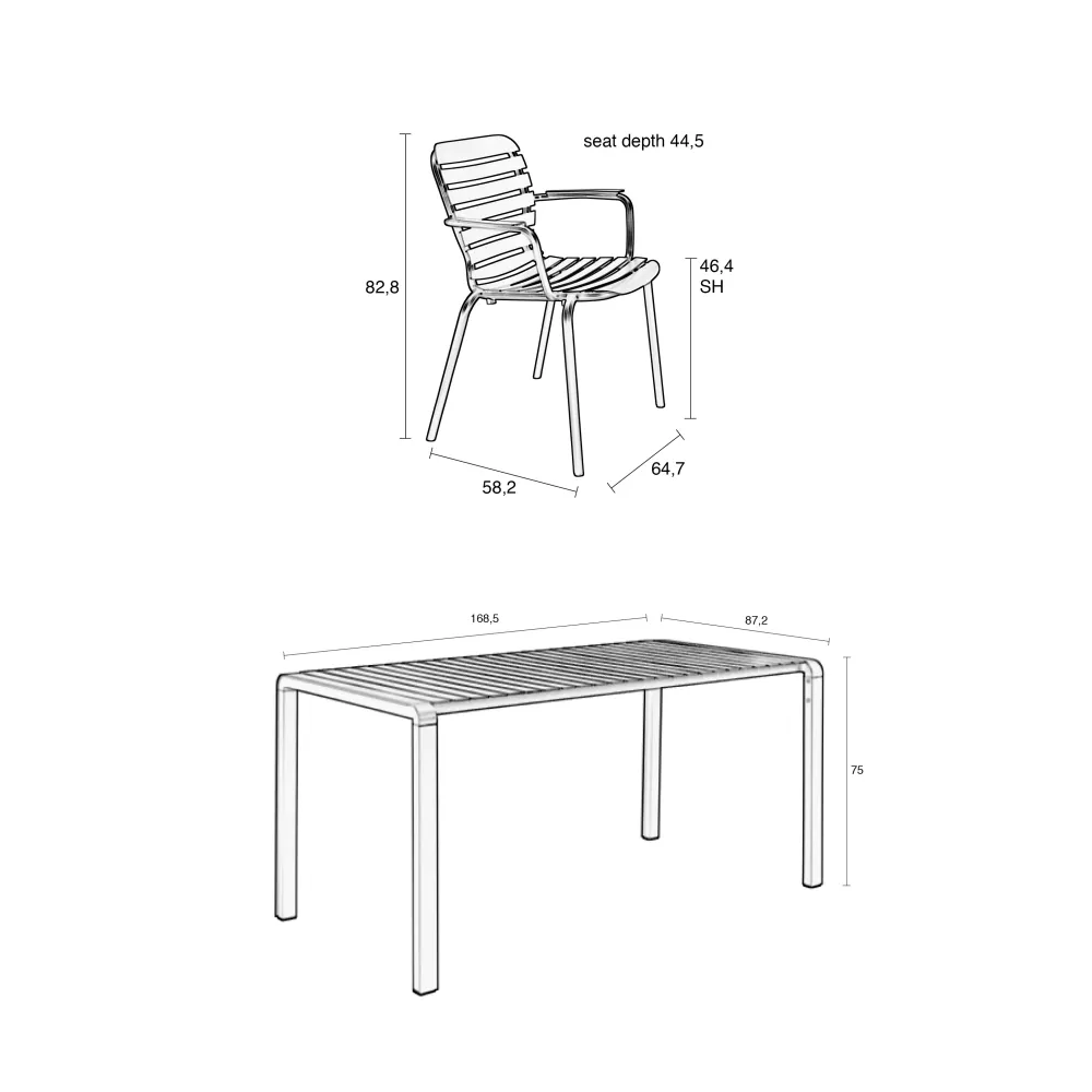 Zuiver Vondel Tuinset 4 personen - tuintafel + 4 stoelen met armleuning Groen