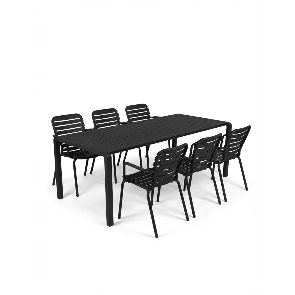 Zuiver Vondel Tuinset 6 personen - tuintafel + 6 stoelen met armleuning Zwart