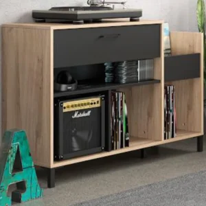 Vinylmeubel - Met opbergruimte - Kleur: eiken en zwart. JAZZY - Koop nu goedkoop online