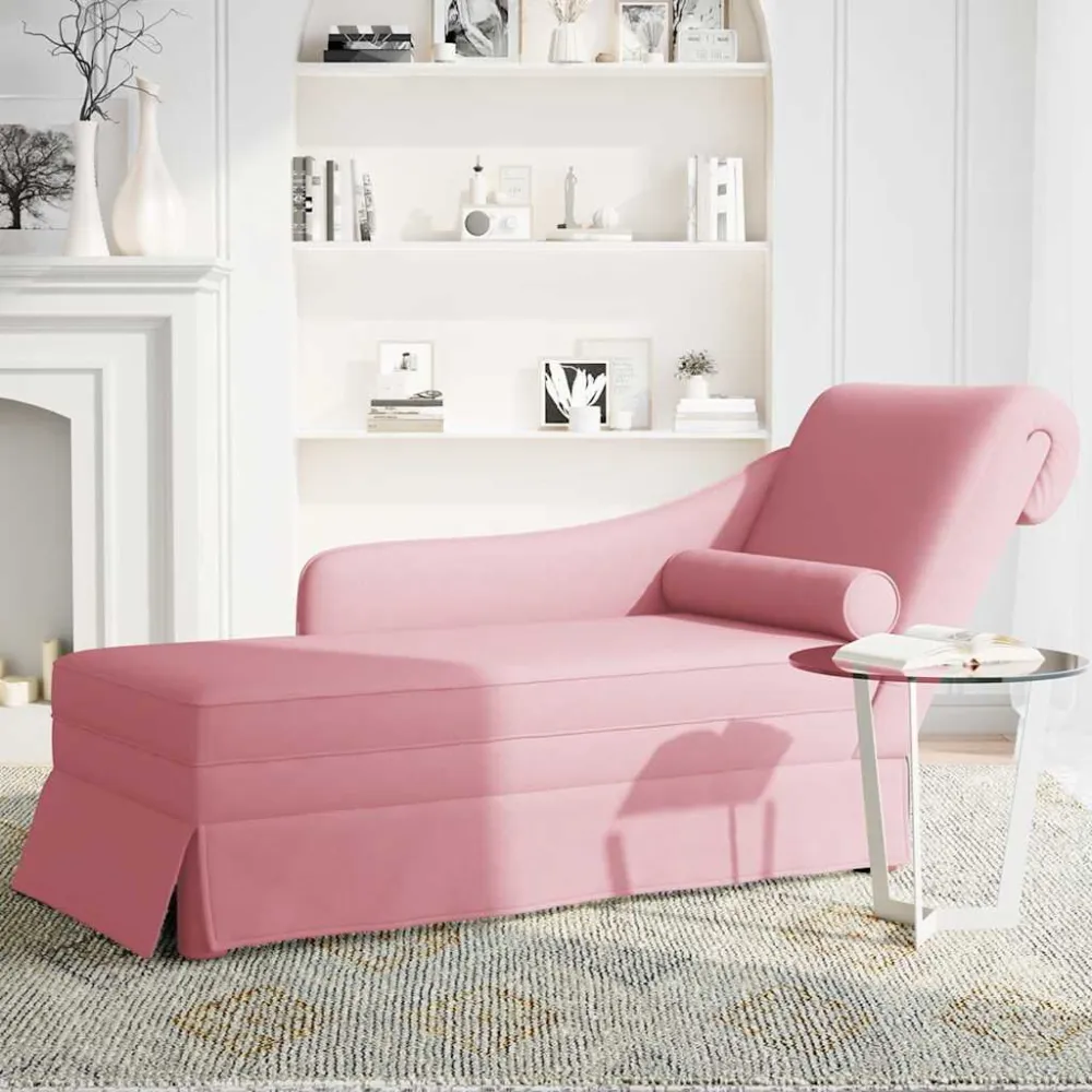 Chaise longue met bolster en rechterarmleuning fluweel roze