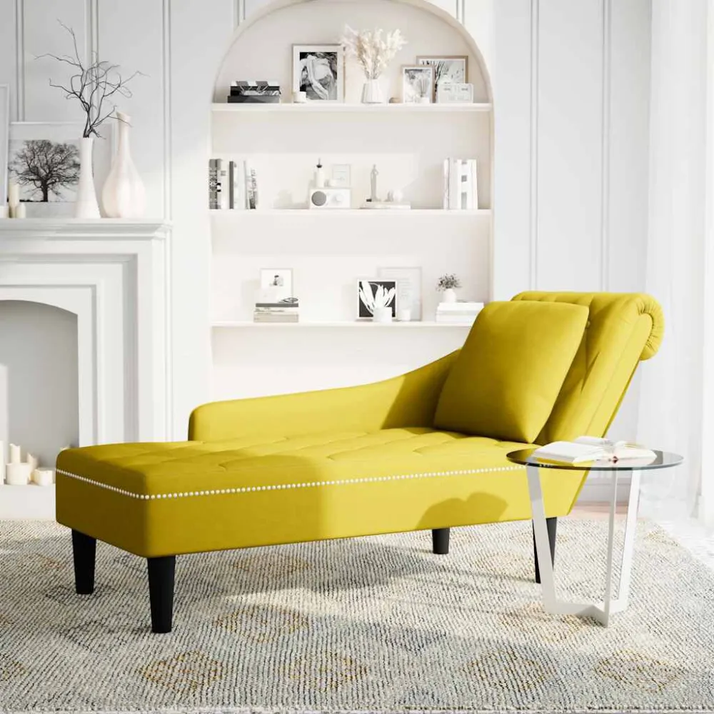 Chaise longue met kussen en rechterarmleuning fluweel geel