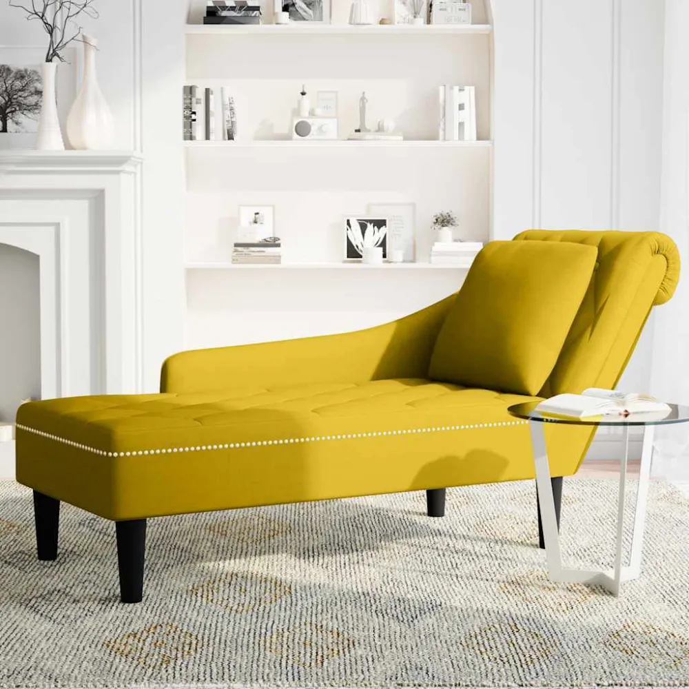 Chaise longue met kussen en rechterarmleuning fluweel geel