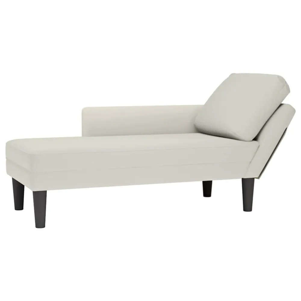 Chaise longue met kussen&rechterarmleuning fluweel crèmekleurig