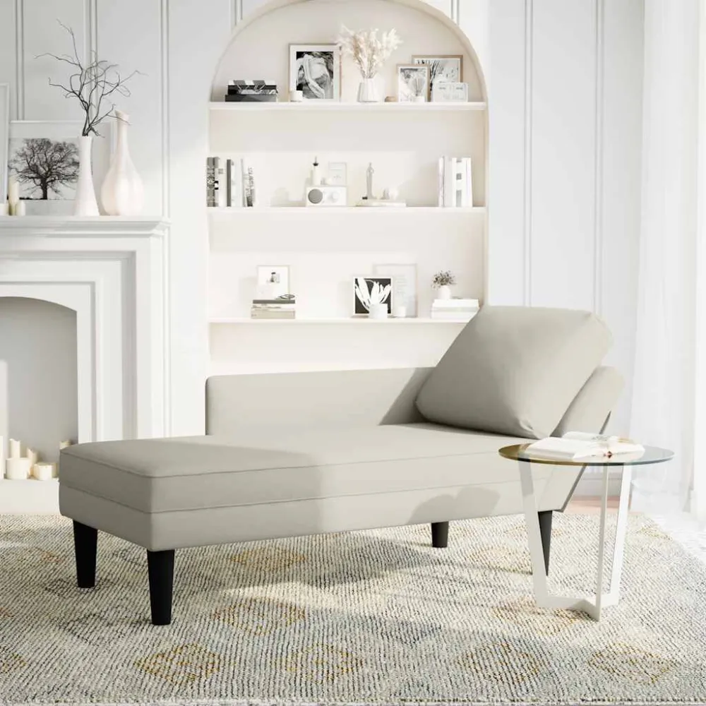 Chaise longue met kussen&rechterarmleuning fluweel crèmekleurig
