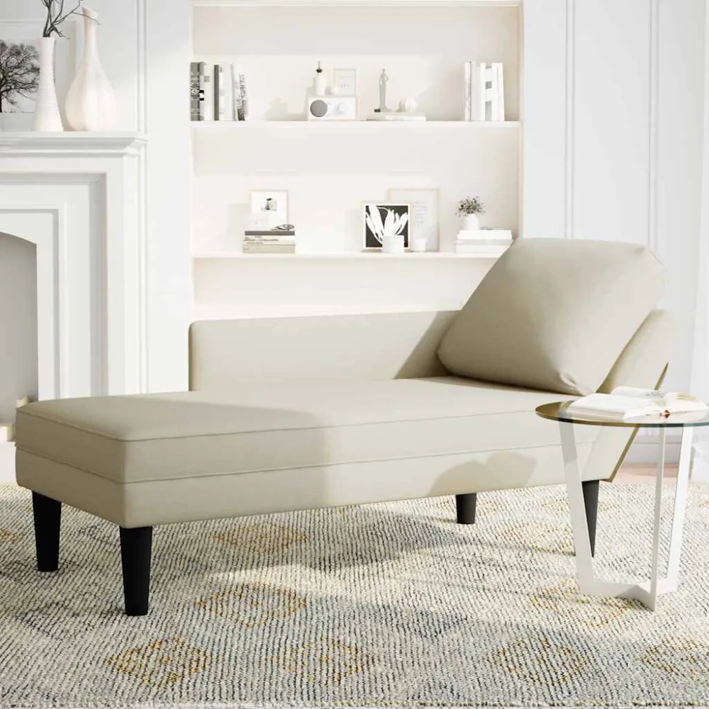 Chaise longue met kussen&rechterarmleuning fluweel crèmekleurig