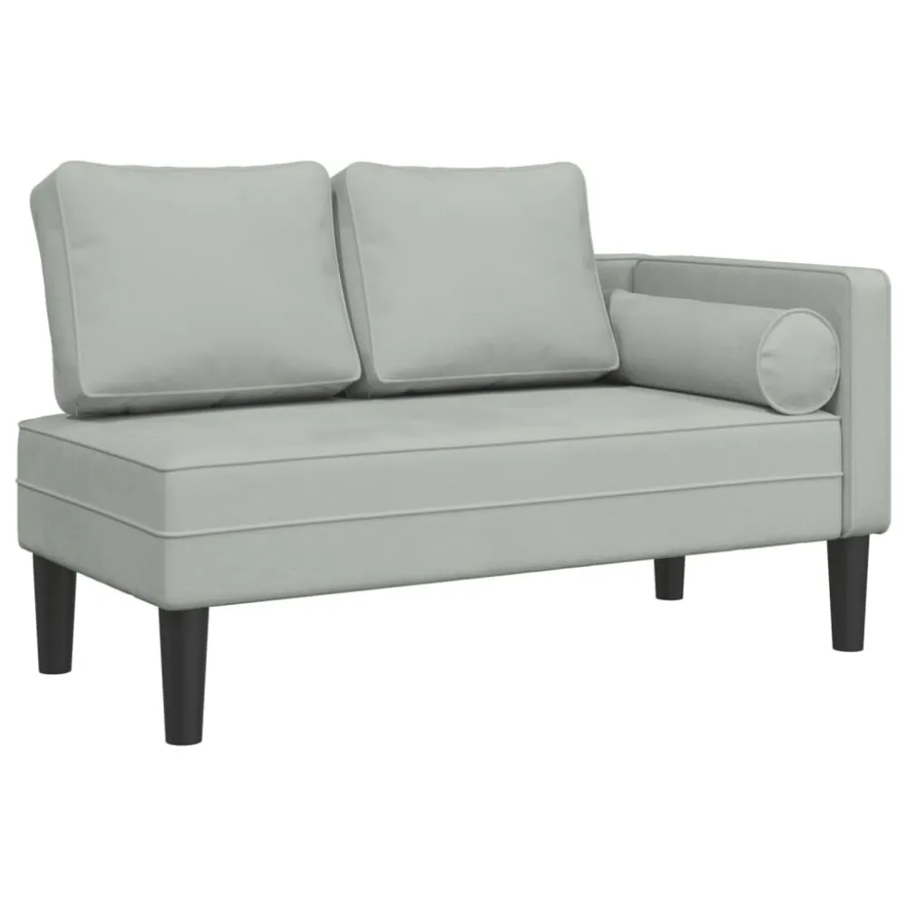 Chaise longue met kussens fluweel lichtgrijs