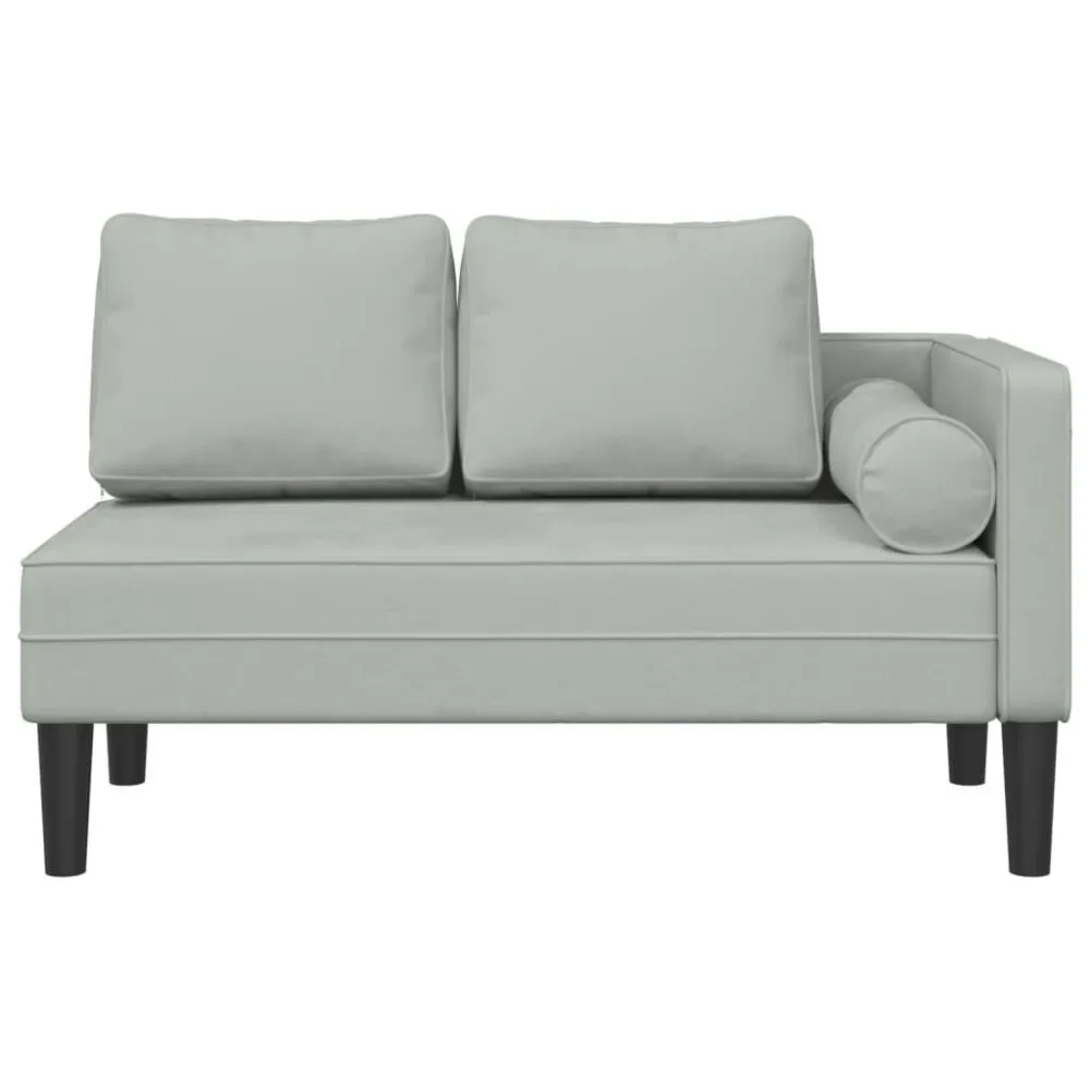 Chaise longue met kussens fluweel lichtgrijs