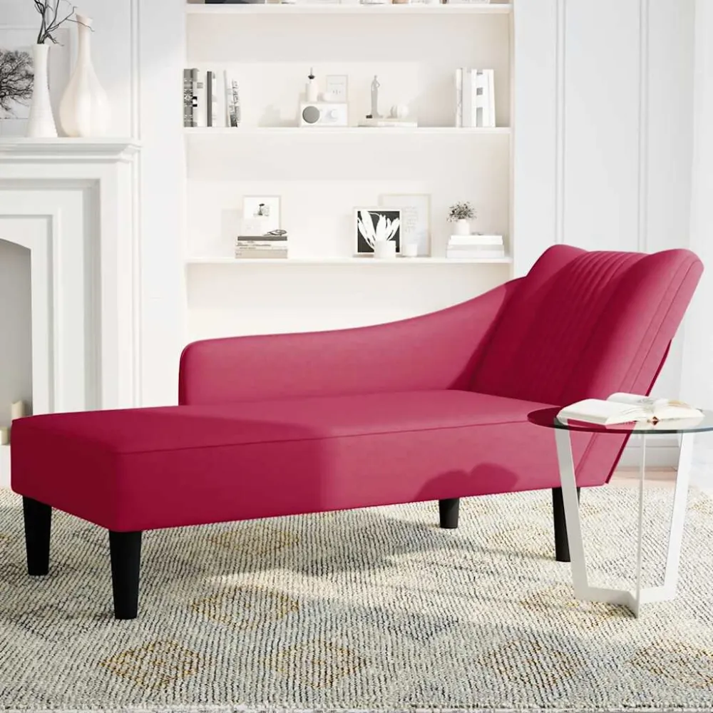 Chaise longue met rechterarmleuning fluweel wijnrood
