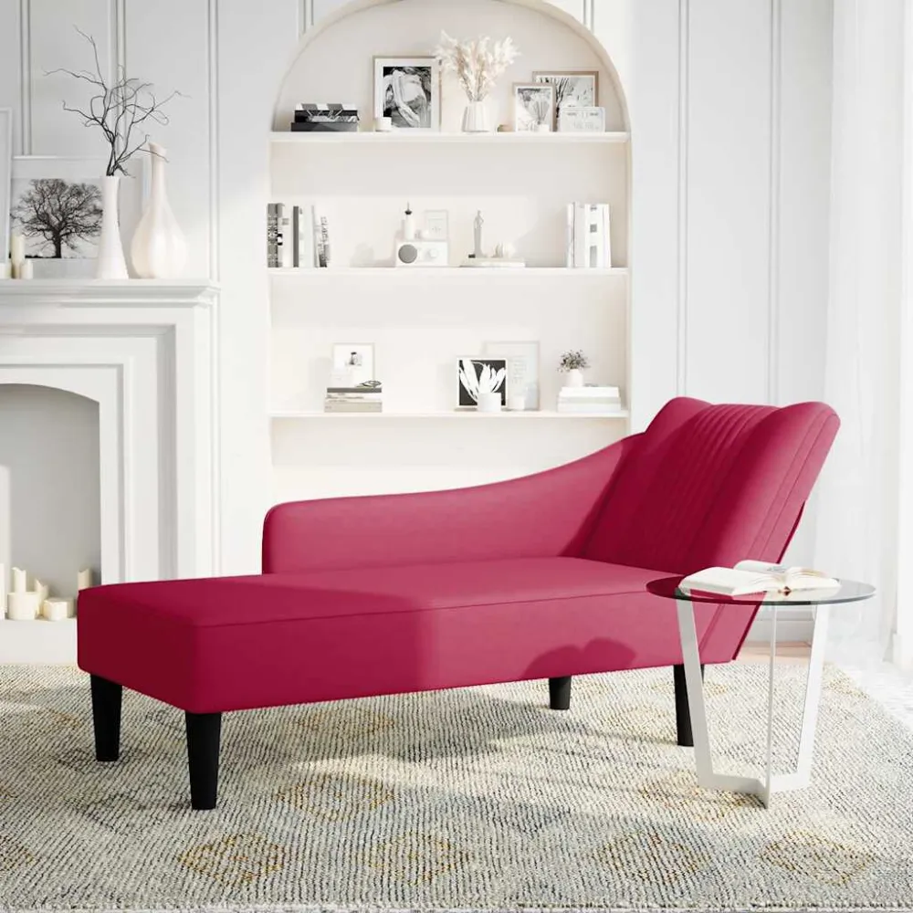 Chaise longue met rechterarmleuning fluweel wijnrood