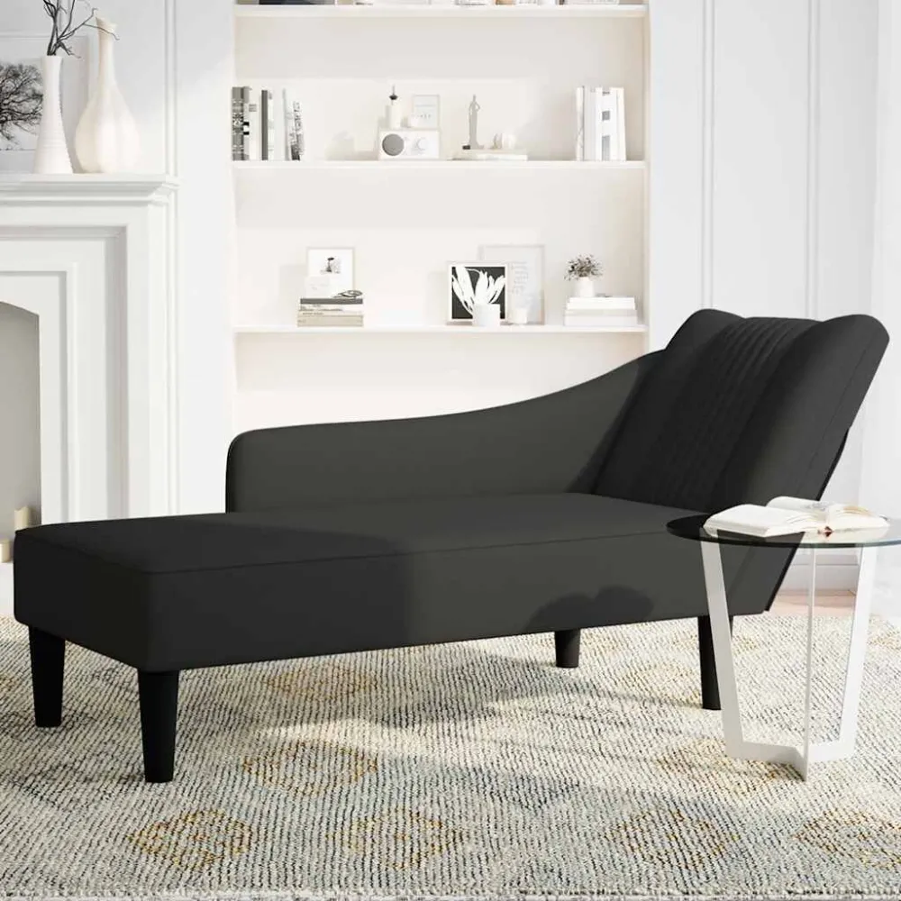 Chaise longue met rechterarmleuning fluweel zwart