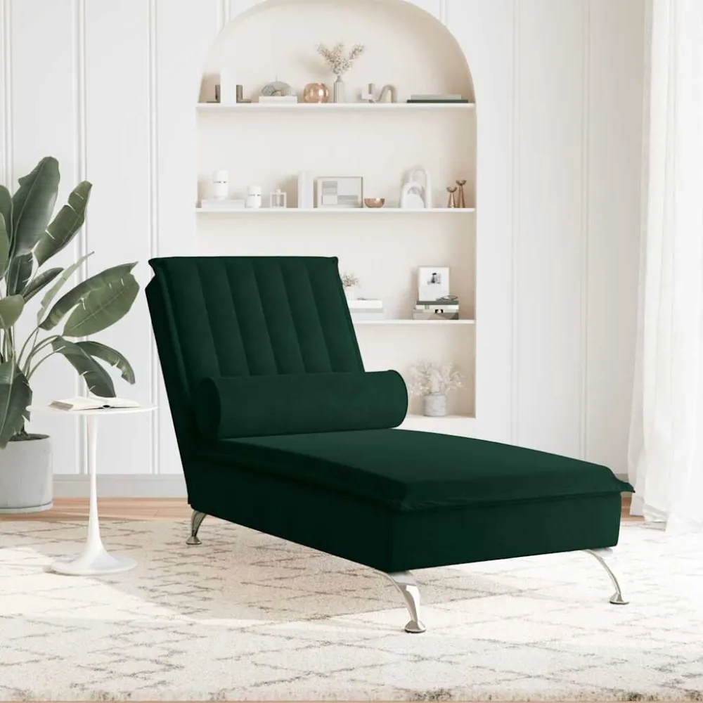 Massage chaise longue met bolster fluweel donkergroen