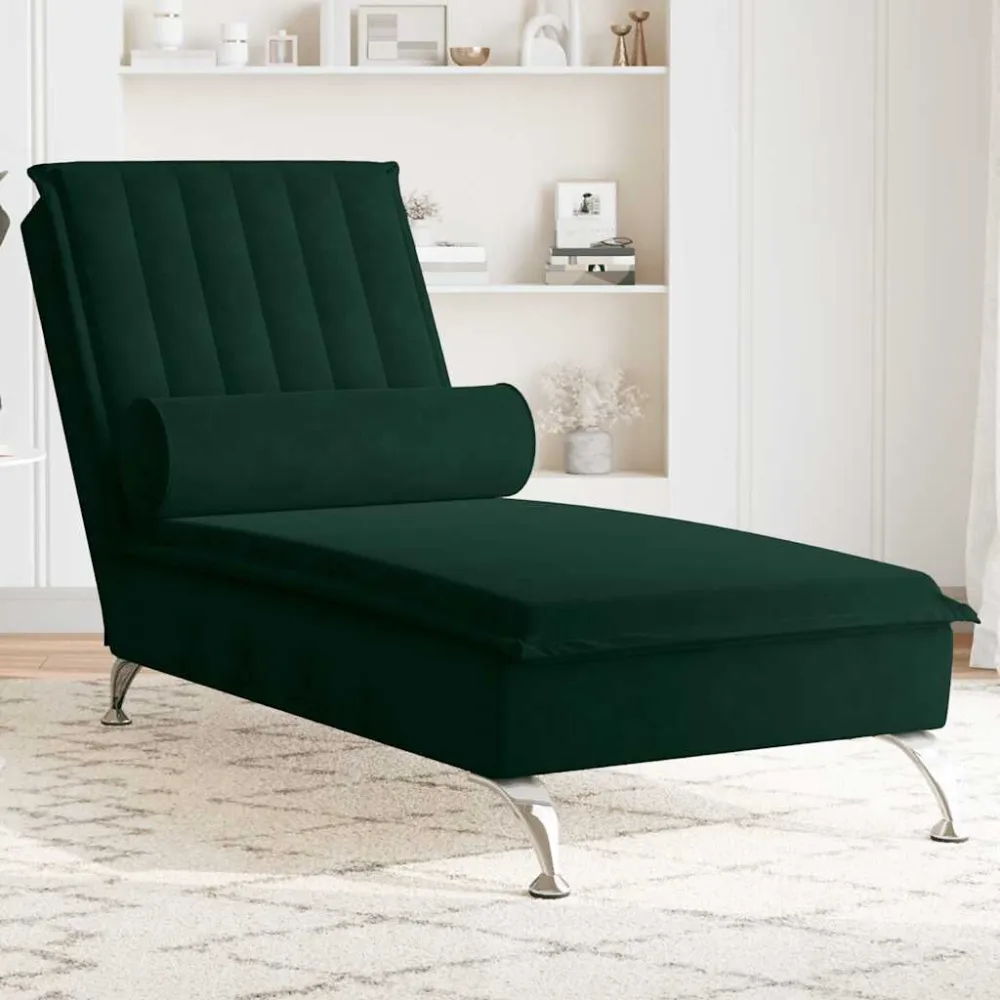 Massage chaise longue met bolster fluweel donkergroen