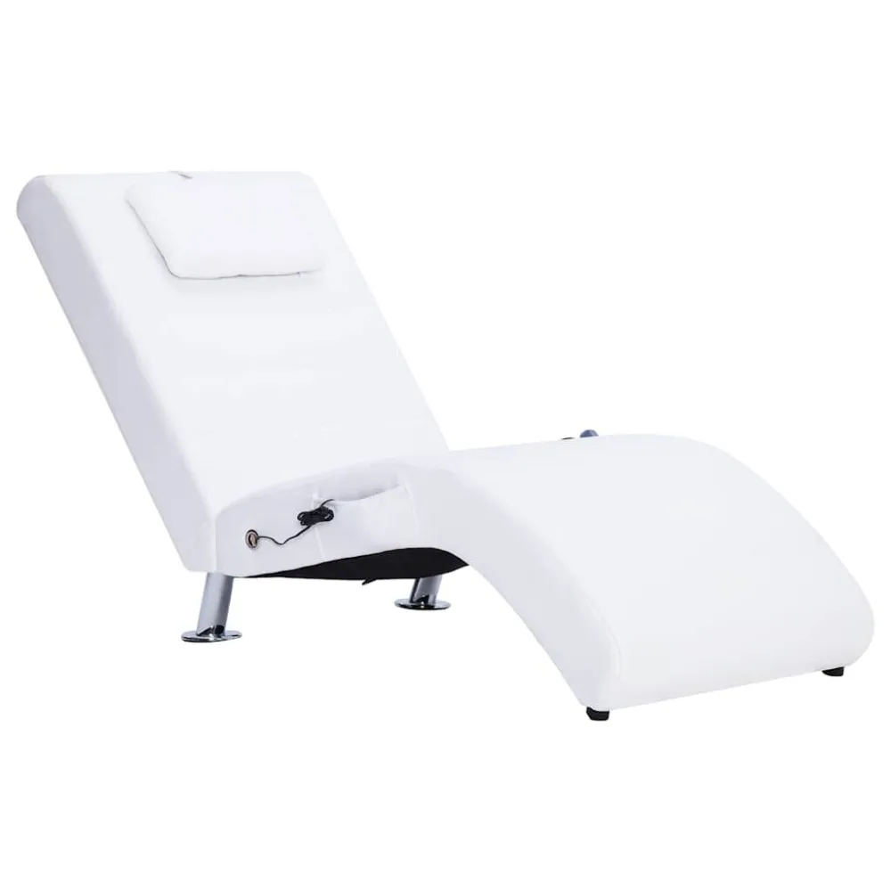 Massage chaise longue met kussen kunstleer wit