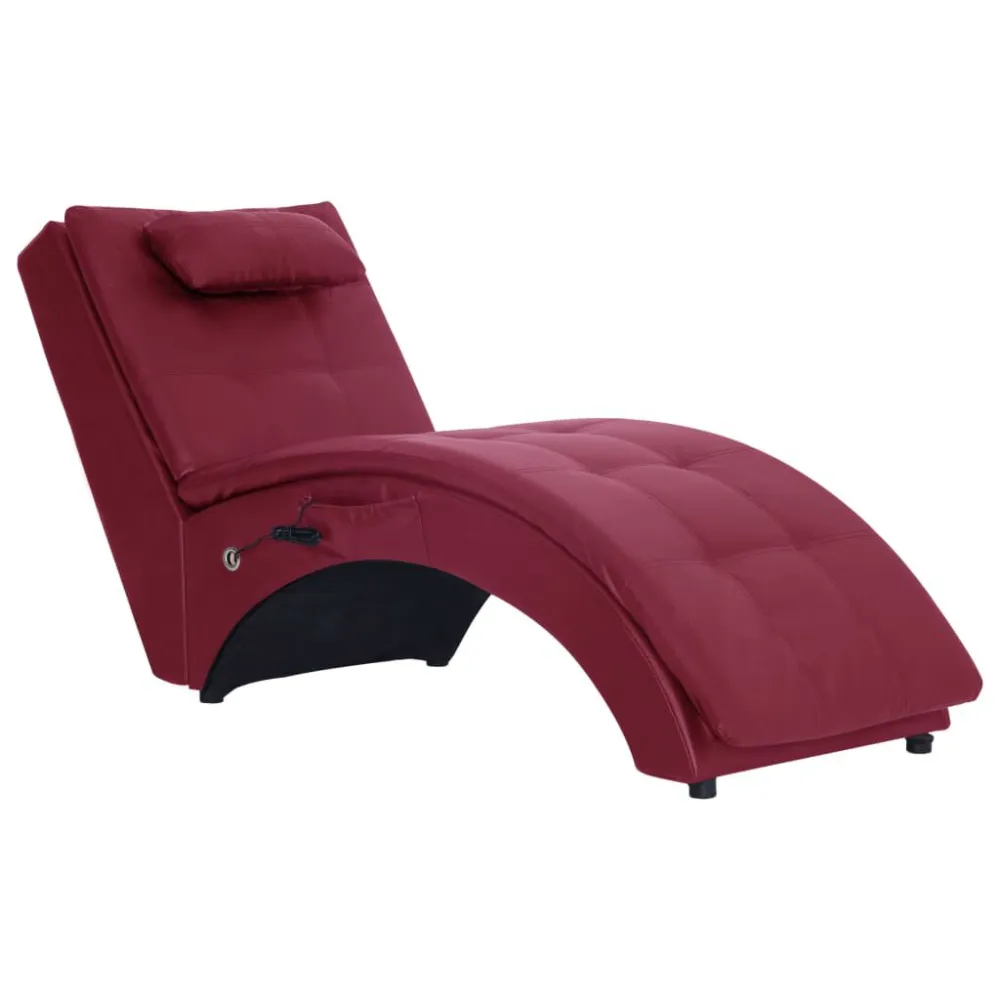 Massage chaise longue met kussen kunstleer wijnrood