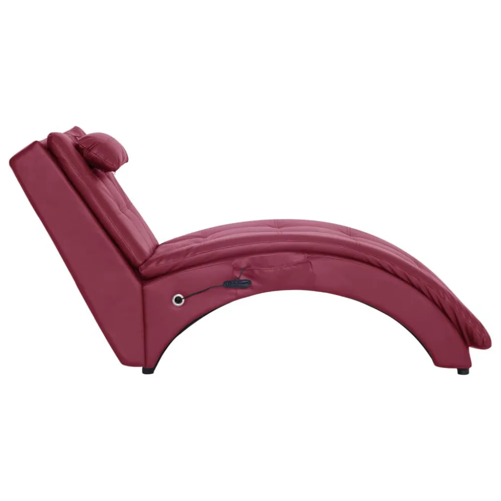 Massage chaise longue met kussen kunstleer wijnrood