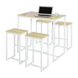 SoBuy OGT15-WN Set van 1 tafel + 4 krukken industriële stijl Bistro bartafelset + 4 barkrukken met voetsteun Hoge hoge ke...