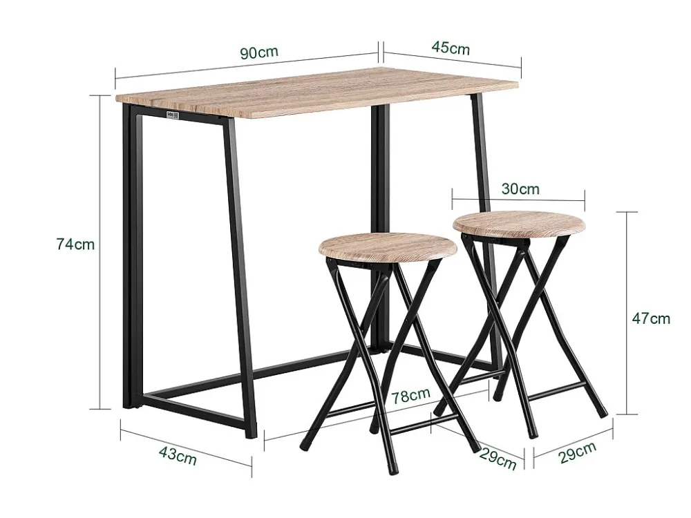 SoBuy OGT18-N Eettafel Set 3-delige Klaptafel met 2 Krukken Eetstoel Tuinzitgroep Keukentafel