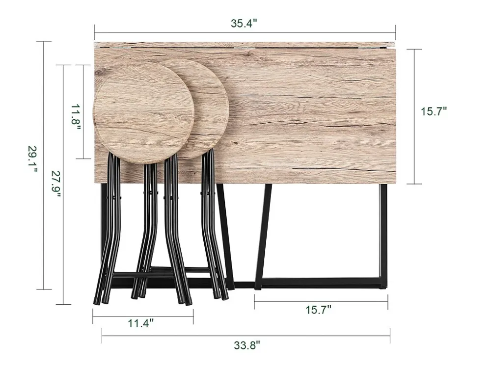 SoBuy OGT18-N Eettafel Set 3-delige Klaptafel met 2 Krukken Eetstoel Tuinzitgroep Keukentafel