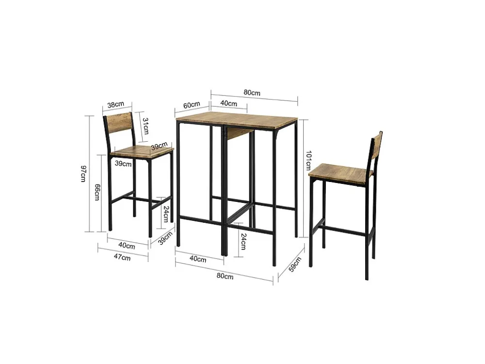 SoBuy OGT42-F 4-delige set van 2 hoge tafels en 2 barstoelen, eettafelset