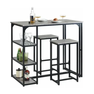 SoBuy OGT43-HG Set van tafel en 2 barkrukken, barkruk + barstoelen, bistrotafel, statafel, barset, kinderstoel, voor balko...