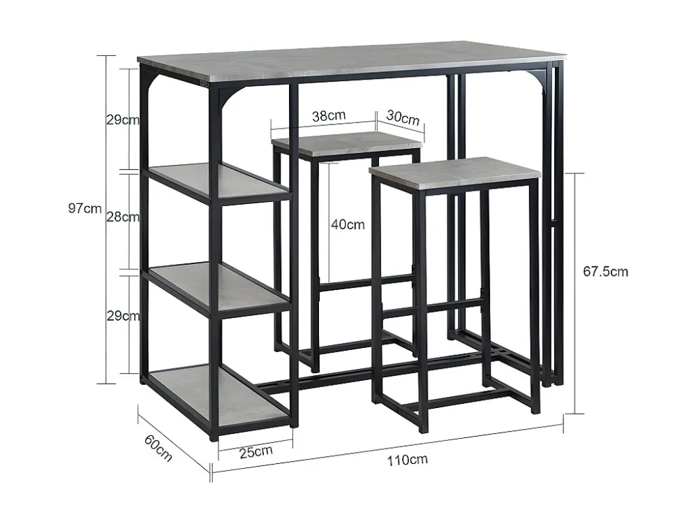 SoBuy OGT43-HG Set van tafel en 2 barkrukken, barkruk + barstoelen, bistrotafel, statafel, barset, kinderstoel, voor balko...