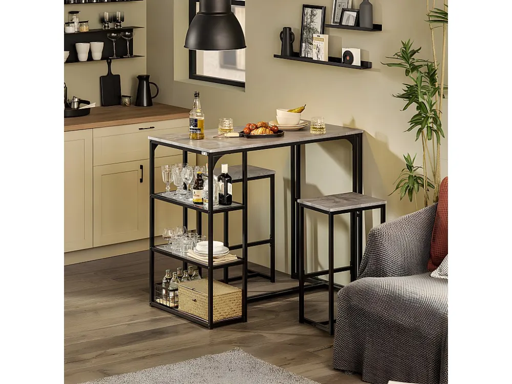 SoBuy OGT43-HG Set van tafel en 2 barkrukken, barkruk + barstoelen, bistrotafel, statafel, barset, kinderstoel, voor balko...