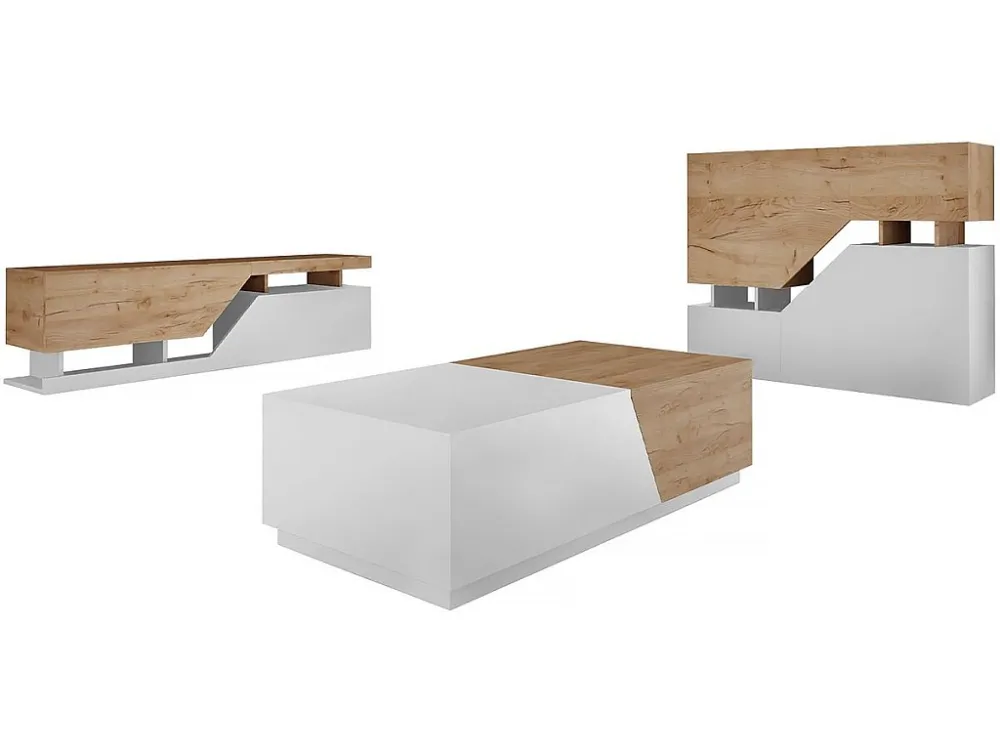 Woonkamerset "Ceelias" - Hoge buffetkast, salontafel en tv-meubel - Wit/Bruin Habitat et jardin
