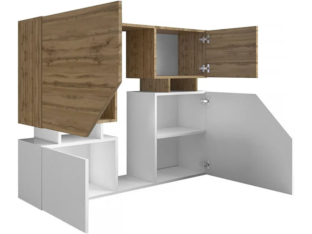 Woonkamerset "Ceelias" - Hoge buffetkast, salontafel en tv-meubel - Wit/Bruin Habitat et jardin