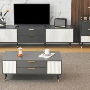 3-delige woonkamerset - TV-meubel + bijzettafel + salontafel - gemaakt van spaanplaat - Grijs ModernLuxe