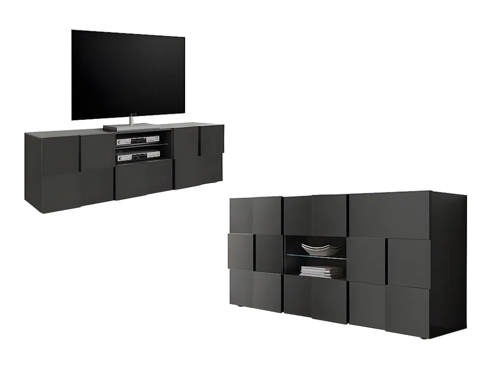 Set buffetkast + TV meubel - CALISTO - Antraciet gelakt - Koop nu eenvoudig online