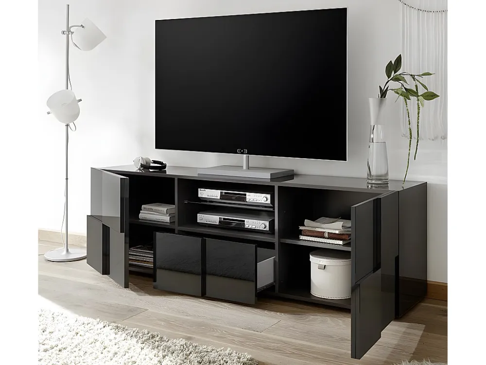 Set buffetkast + TV meubel - CALISTO - Antraciet gelakt - Koop nu eenvoudig online