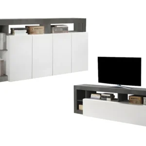 Set buffetkast + TV meubel - SEFRO - Beton en wit gelakt - Koop nu eenvoudig online