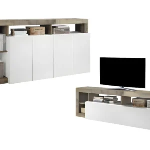 Set buffetkast + TV meubel - SEFRO - Eiken en wit gelakt - Koop nu eenvoudig online