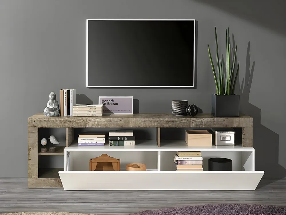 Set buffetkast + TV meubel - SEFRO - Eiken en wit gelakt - Koop nu eenvoudig online