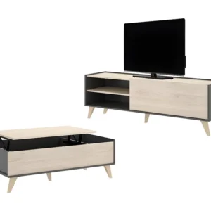 Set "scandinavische woonkamer" KOLYMA: Salontafel + TV-meubel - Antraciet/eiken - Koop nu