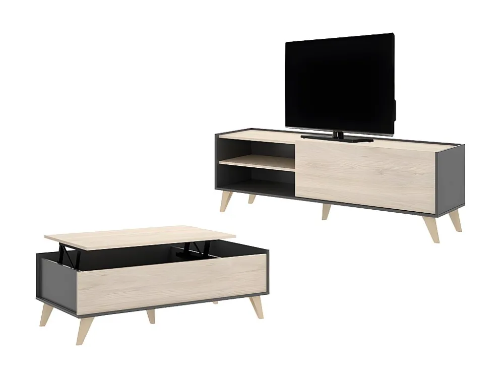 Set "scandinavische woonkamer" KOLYMA: Salontafel + TV-meubel - Antraciet/eiken - Koop nu