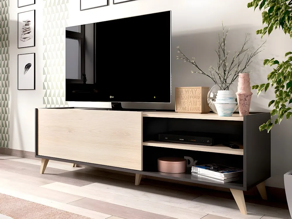 Set "scandinavische woonkamer" KOLYMA: Salontafel + TV-meubel - Antraciet/eiken - Koop nu