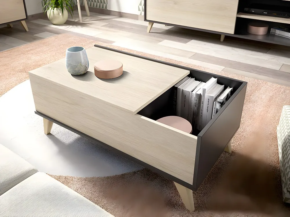Set "scandinavische woonkamer" KOLYMA: Salontafel + TV-meubel - Antraciet/eiken - Koop nu