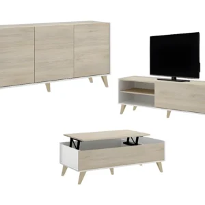 Set "scandinavische woonkamer" KOLYMA: Salontafel + TV-meubel + buffetkast - Wit / eiken