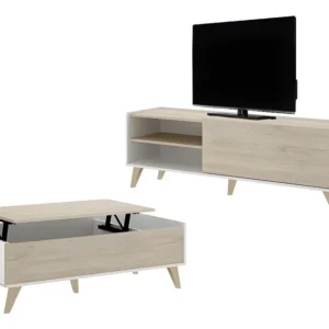 Set "scandinavische woonkamer" KOLYMA: Salontafel + TV-meubel - Wit/eiken - Koop nu